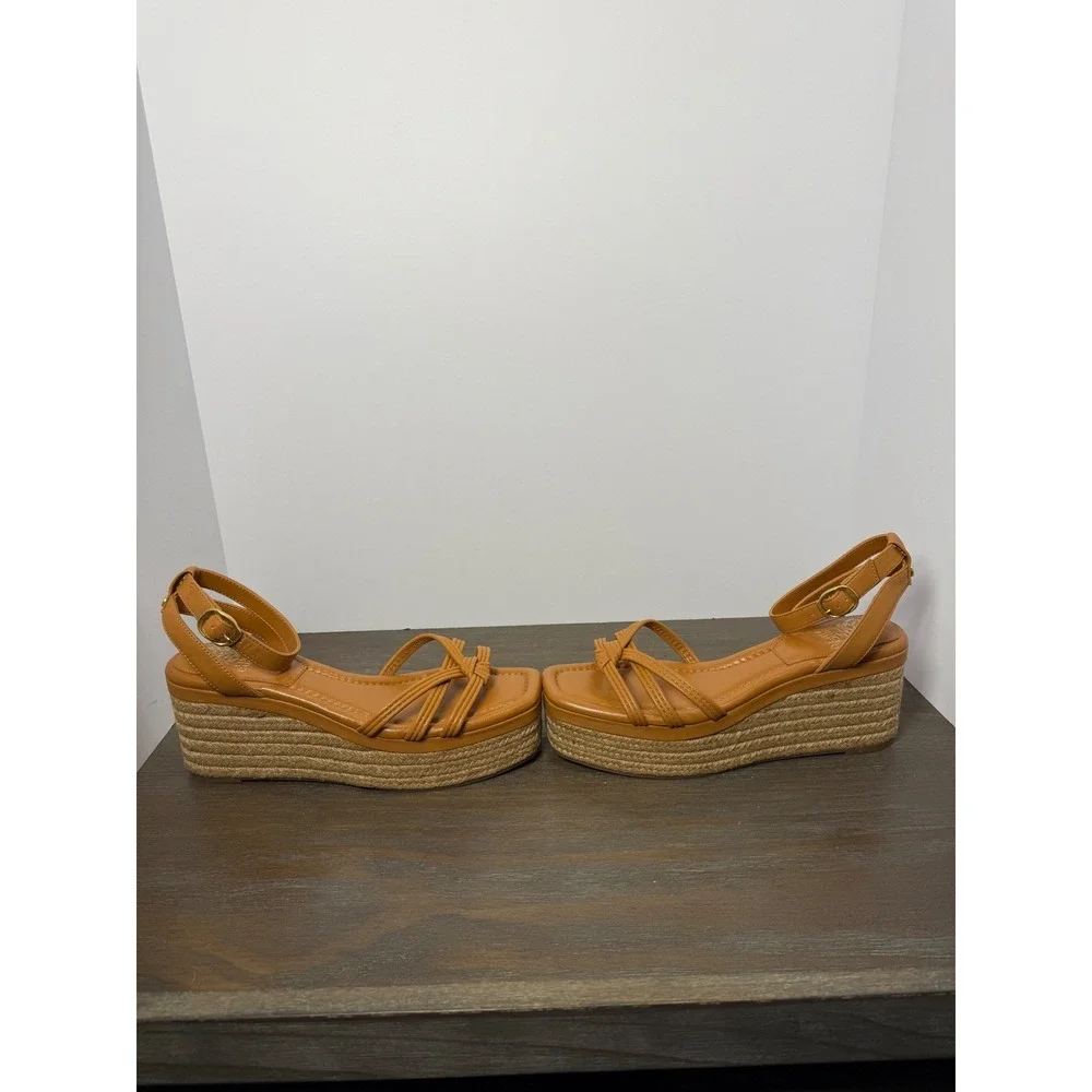 Vince Camuto Loressa‎ Strappy Platform Wedge Sandals Espadrille Tan Size 9.5